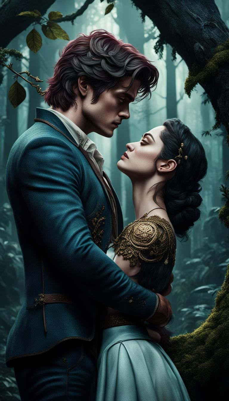 Passionate Forest Kiss: Detailed Matte Painting in 8k