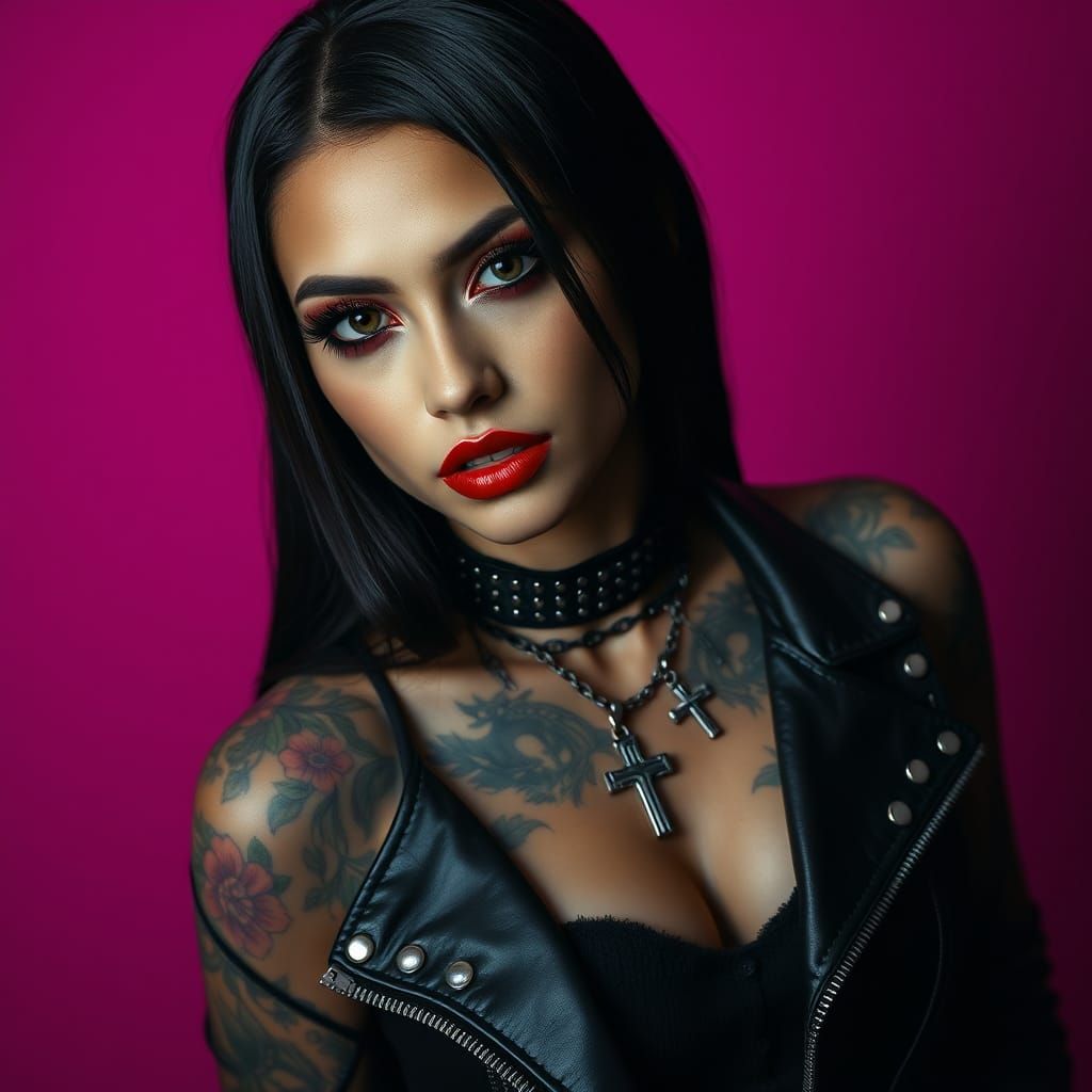 Gothic Latina Rebel with Edgy Tattoos and Bold Makeup