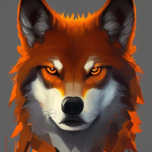 Orange Furred Wolf Portrait in Hyperdetailed Style