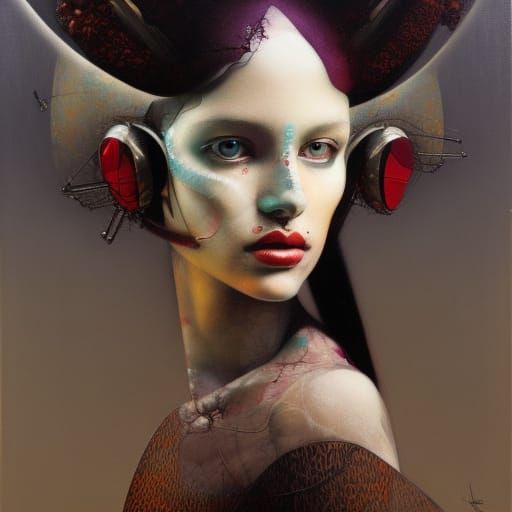 Girl in Beet Helmet: Surreal Paper-Mache Portrait