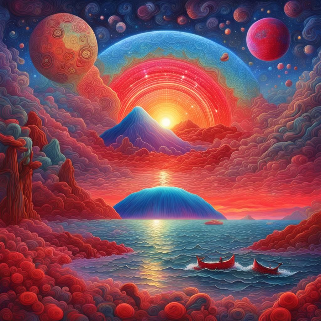Cosmic Sunrise Over City Street, Holographic Illustration