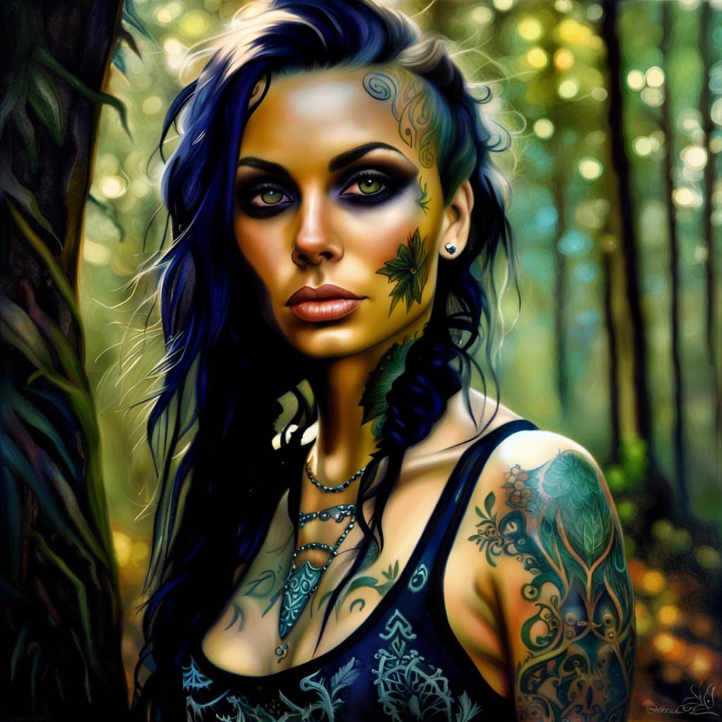 Gothic Princess in Forest Oil Painting