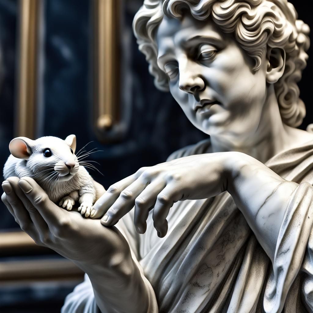 Marble Roman Statue of Woman with Mouse