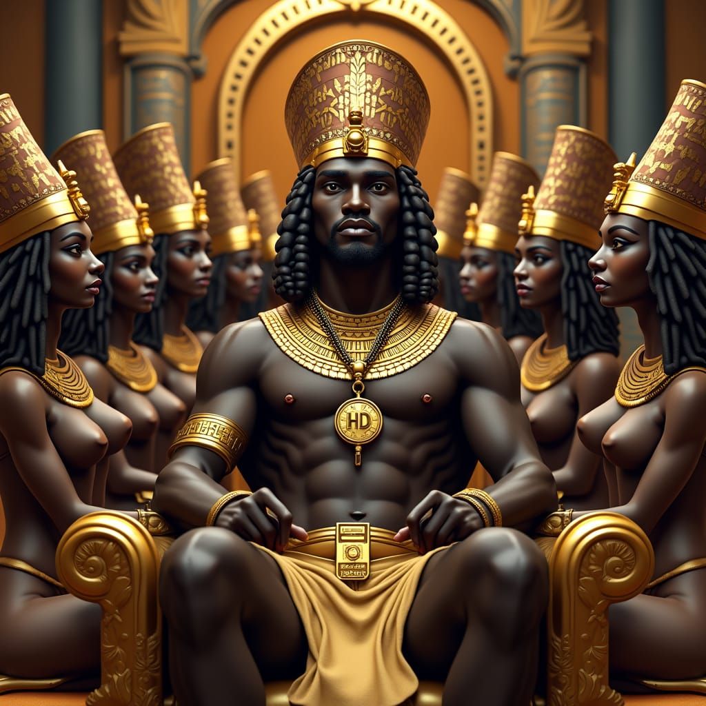 Egyptian God King Surrounded by Goddesses in Ancient Modern ...