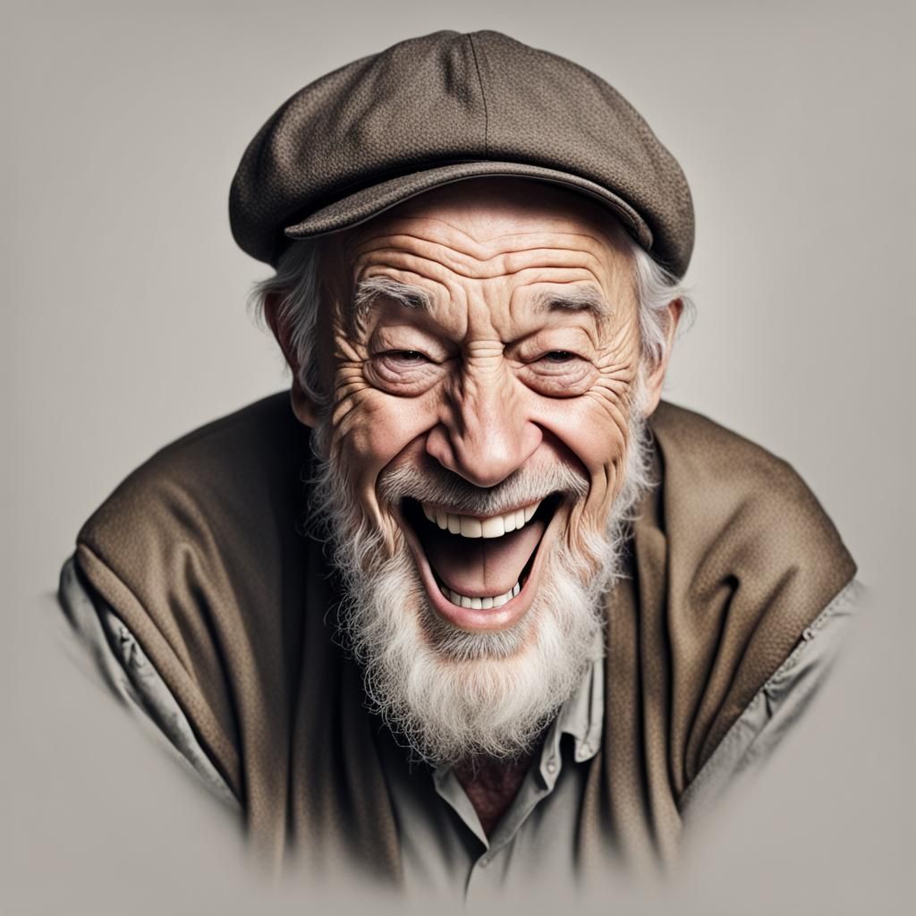 Laughing Wise Old Man Portrait in Photographic Style