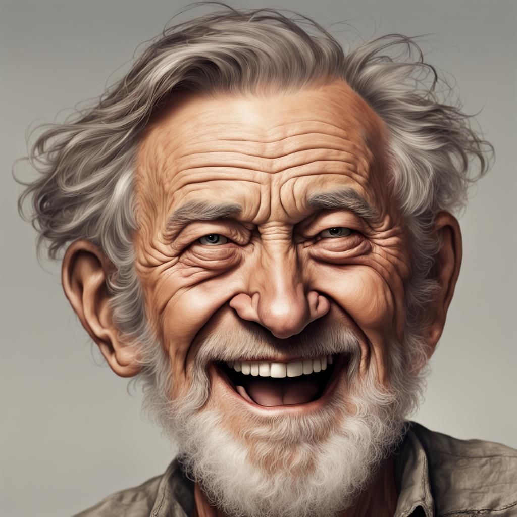 Wise Old Man Laughing Portrait
