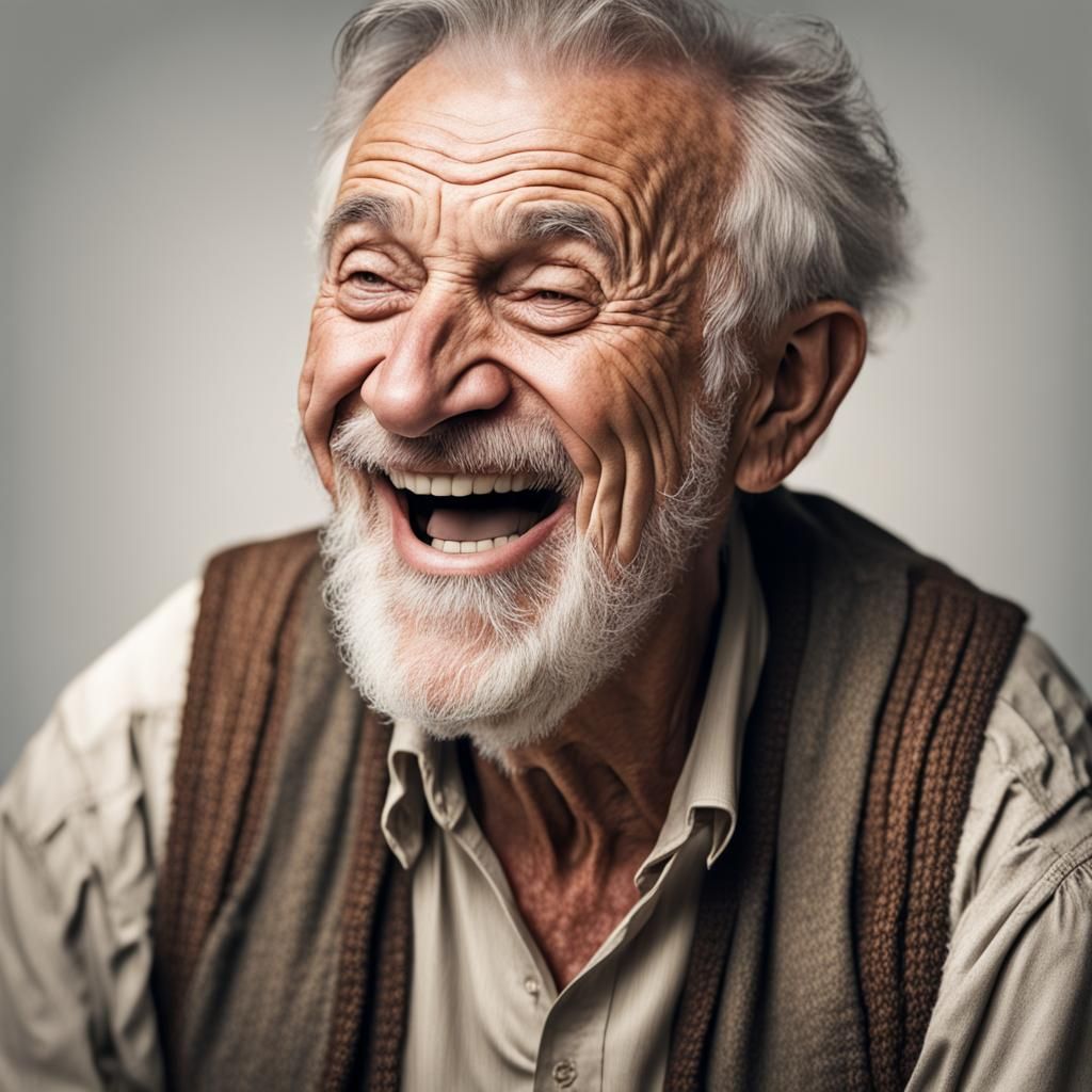 Realistic Portrait of a Laughing Wise Old Man