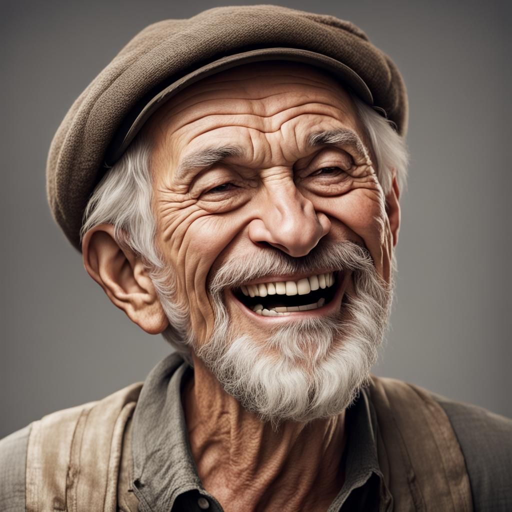 Laughing Wise Old Man Portrait in Photographic Style