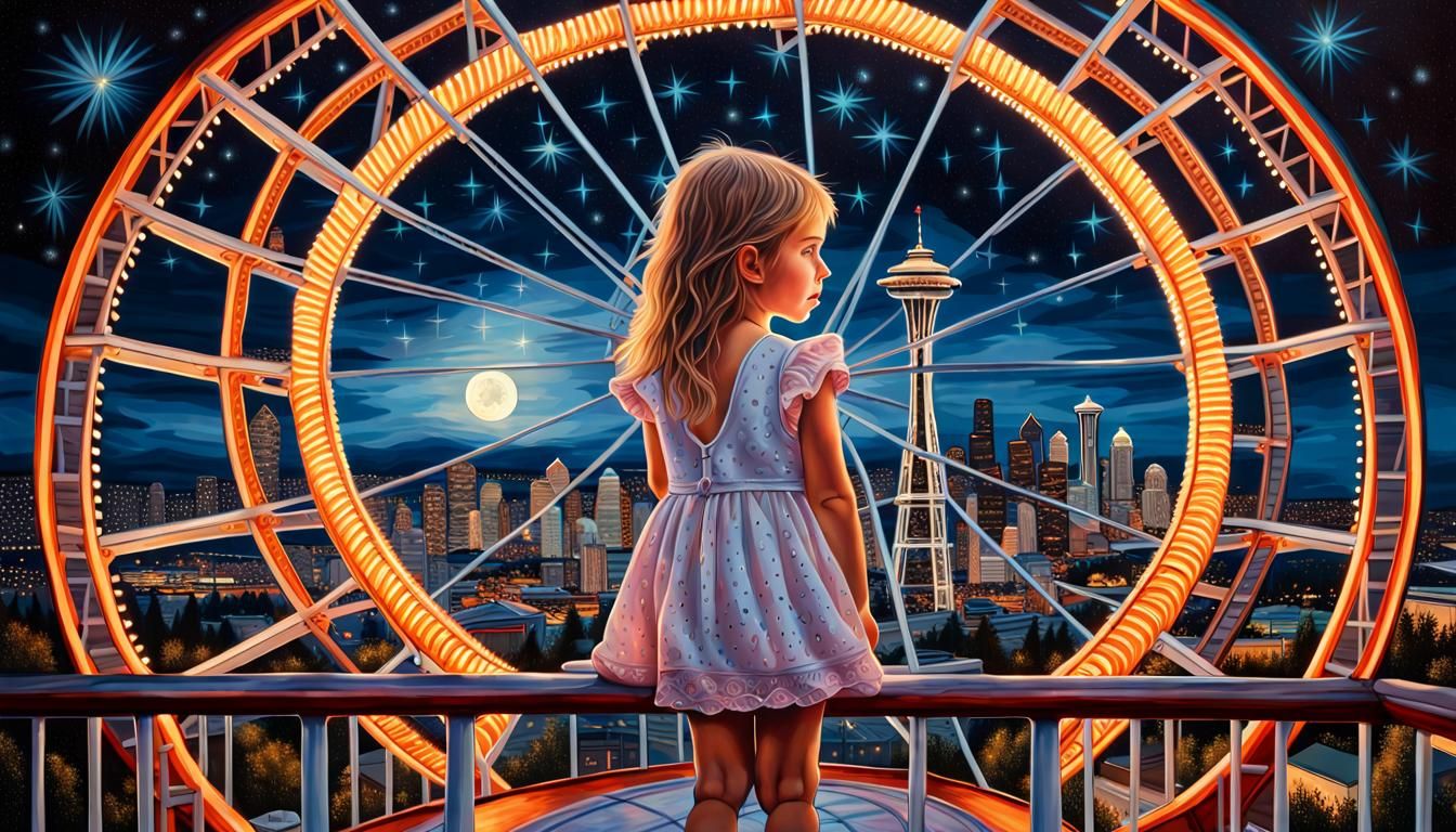 Seattle Ferris Wheel at Night in Radiant Style