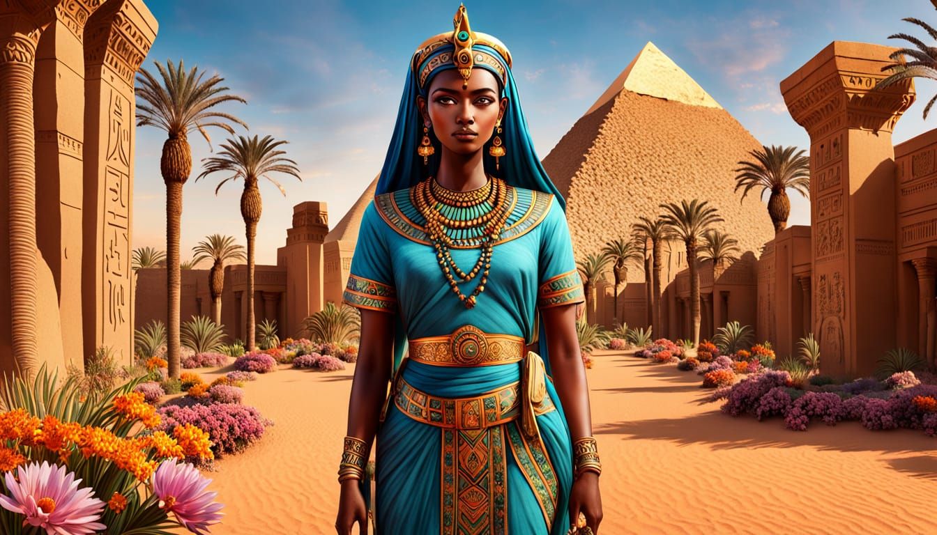 Majestic Queen of Ancient Egypt Reigns in Golden Light