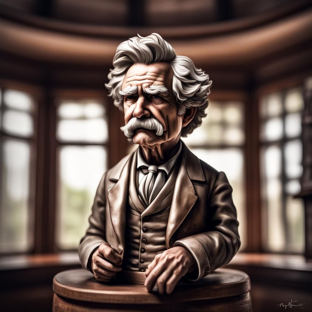 Hyperrealistic Chibi Portrait of Mark Twain in HDR
