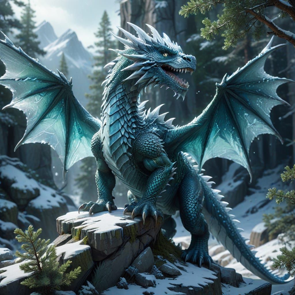Ice Dragon Guards Hidden Winter Valley in Hyperrealistic Dig...