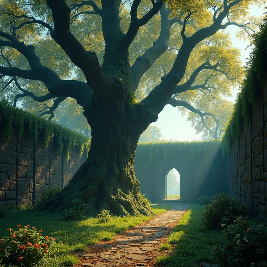 Giant Yew Tree in Ancient Walled Garden