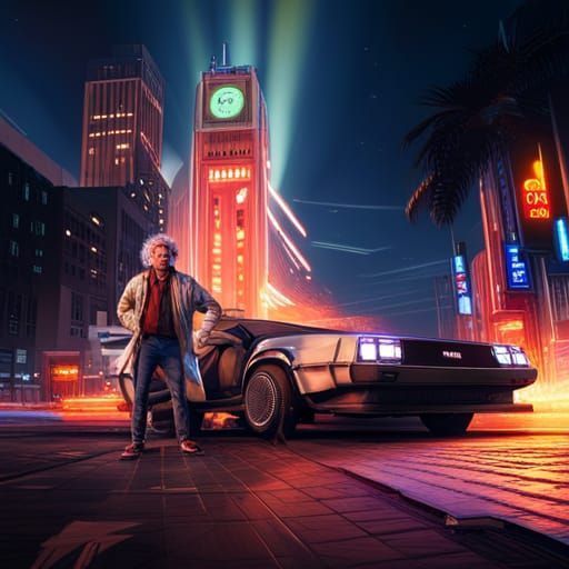 Futuristic DeLorean Time Machine: Doc and Marty