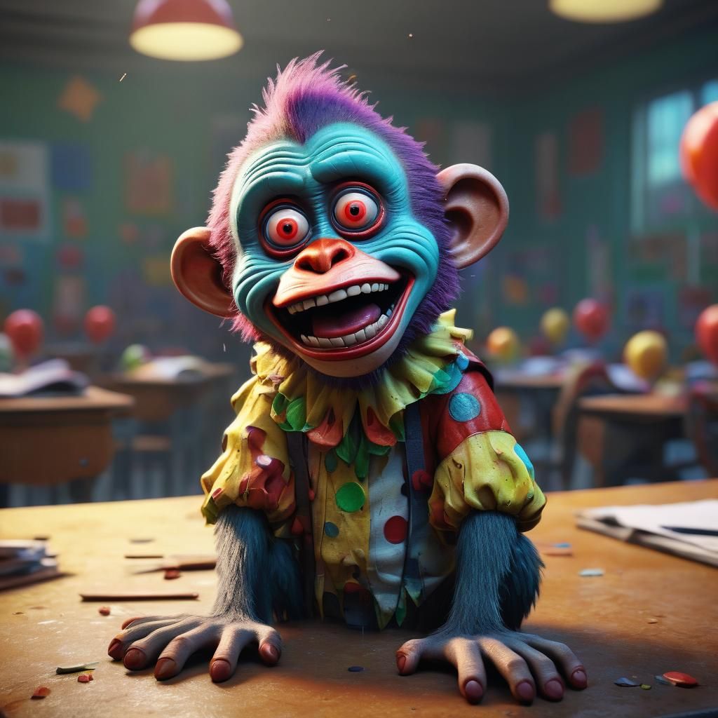 Zombie Monkey Clown Child Crying: 3D Digital Art