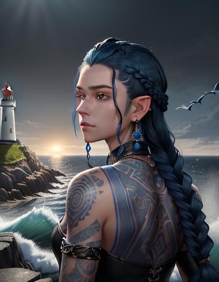 Blue-Skinned Man Portrait in 3D Anime Style