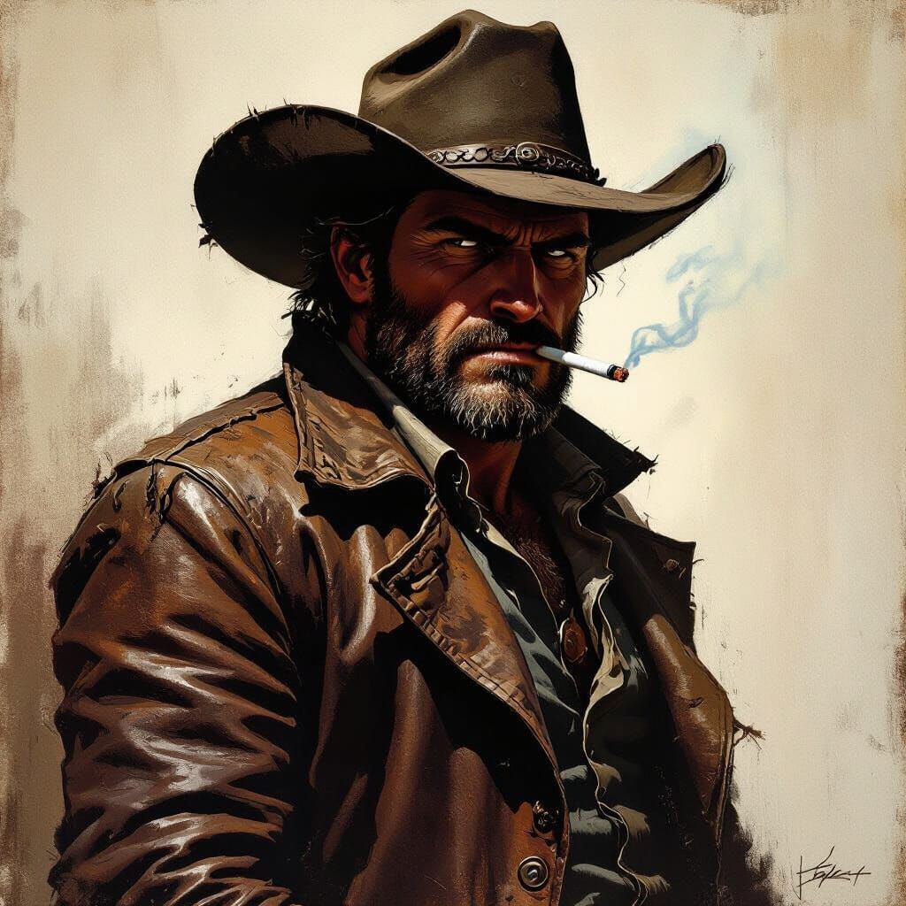 Outlaw Cowboy with Cigarette, Gritty Realism Portrait