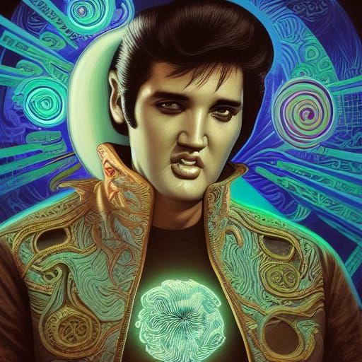 Elvis Presley as Mushroom in Cyberwave Style