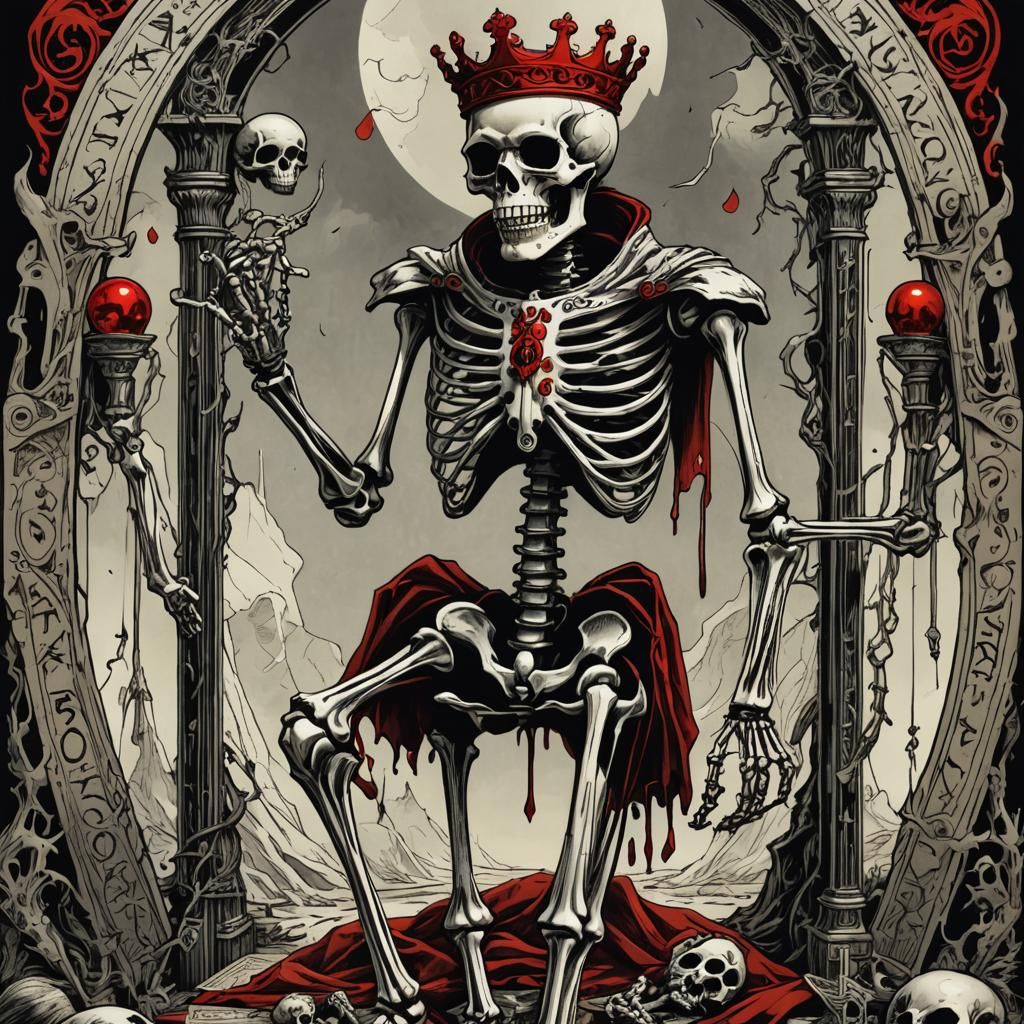 Skeleton King Tarot Card with Esoteric Symbols