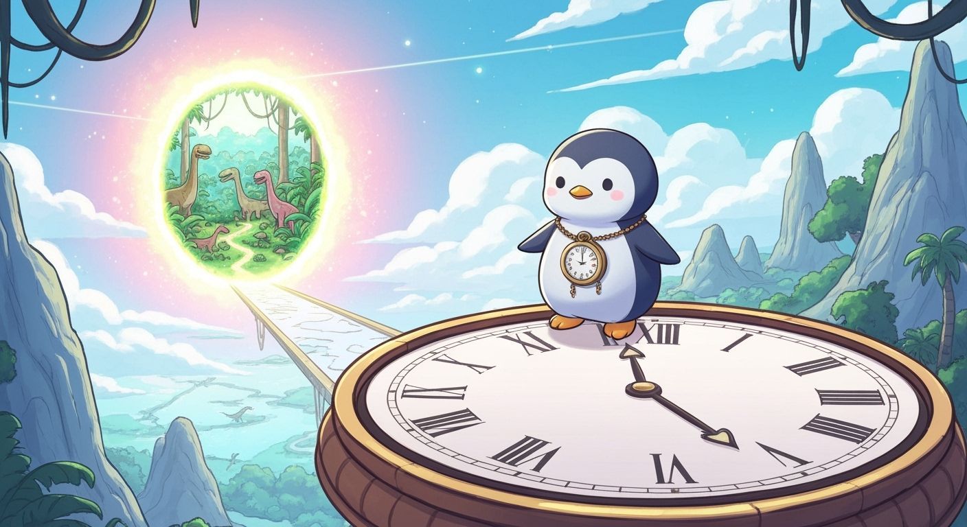 Chibi Penguin's Time-Traveling Adventure in Anime Style