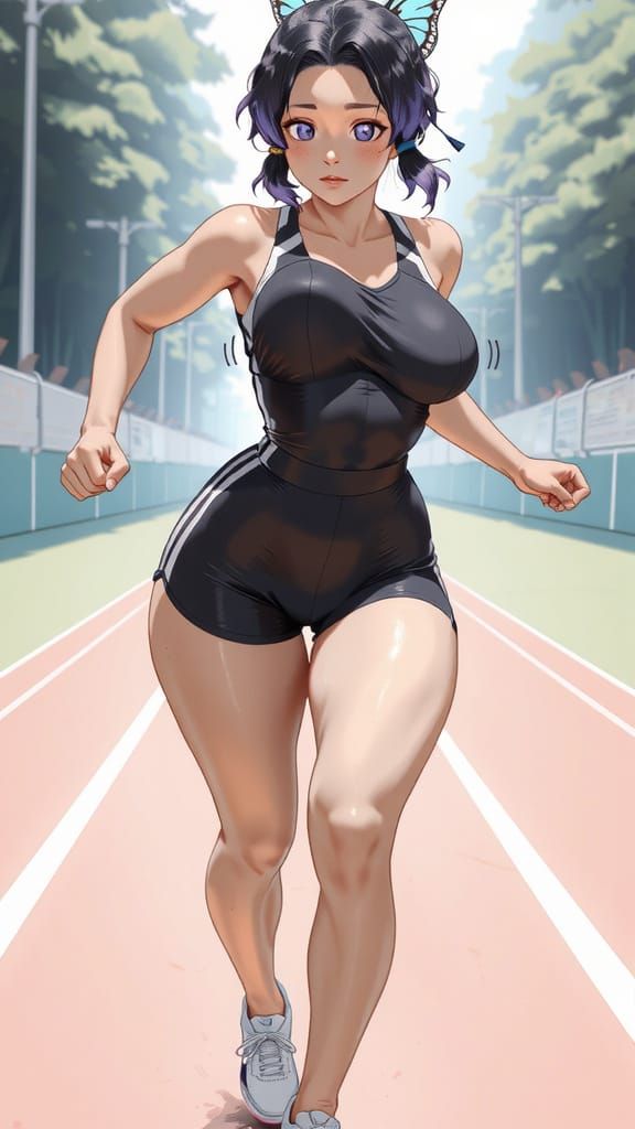Sweaty Shinobu Kocho Trains in Gym: Ultra-Realistic Illustra...
