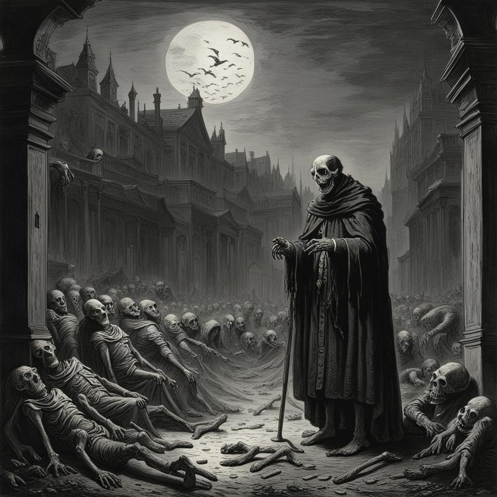 Horrifying Wasting Disease in Dark Engraving Style