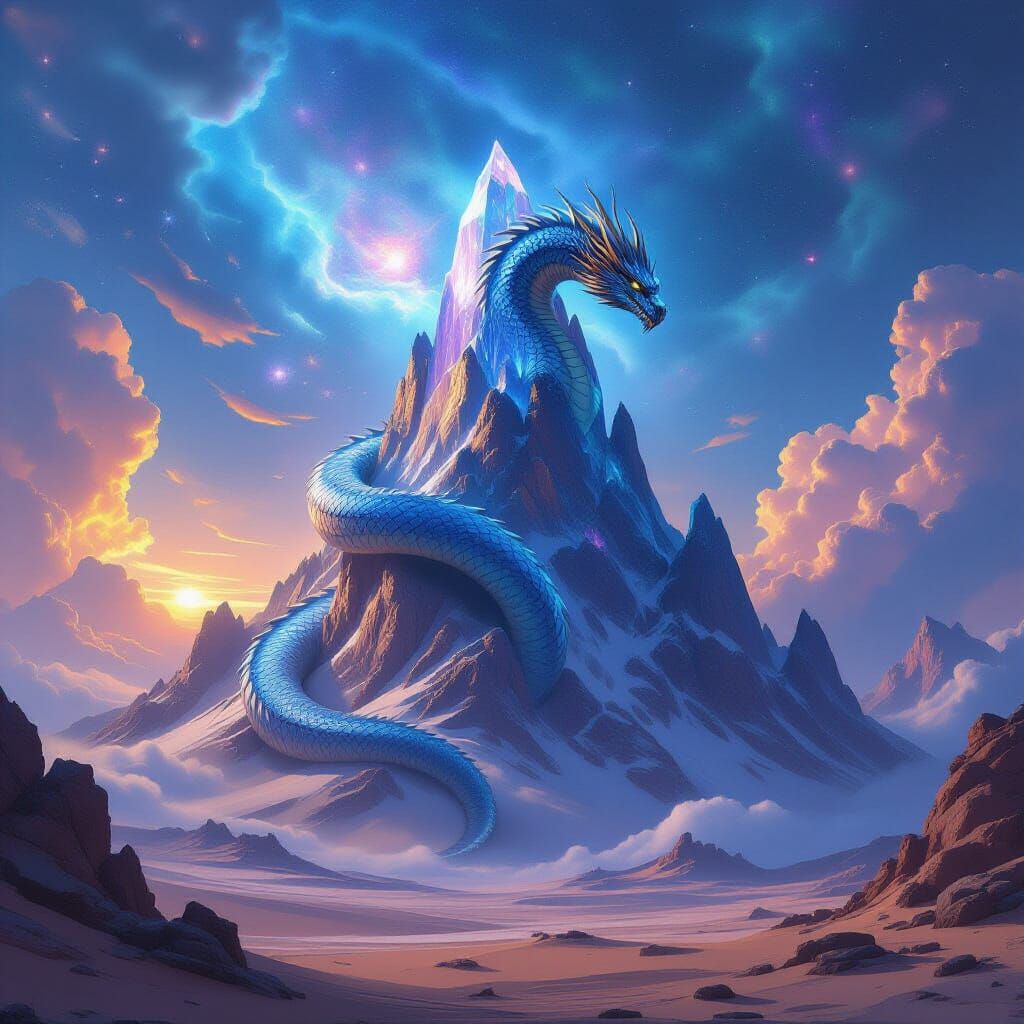 Dragon Coiled on Crystalline Peak: Epic Fantasy Art