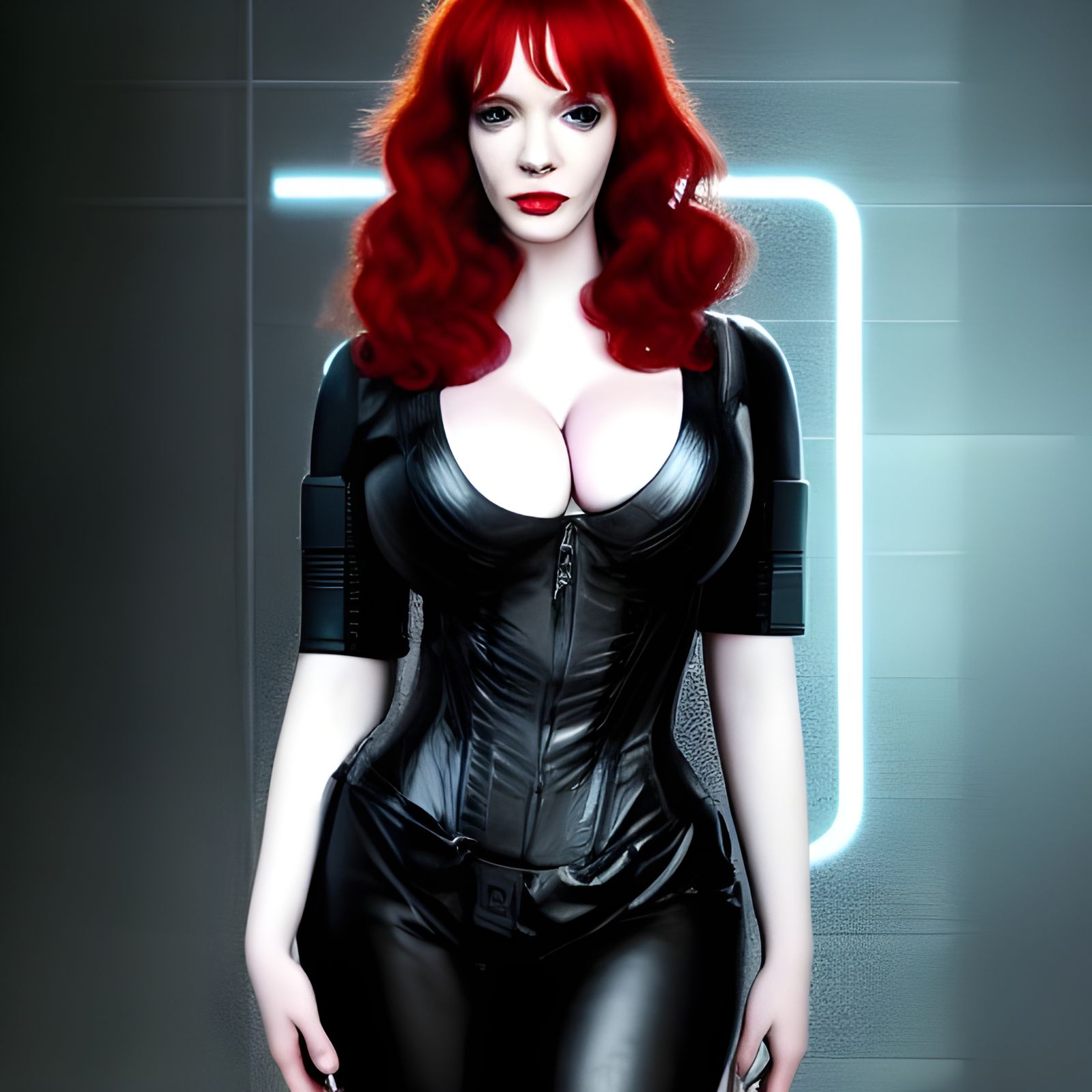 Cyberpunk Woman in Leather and Lace, Oil Painting