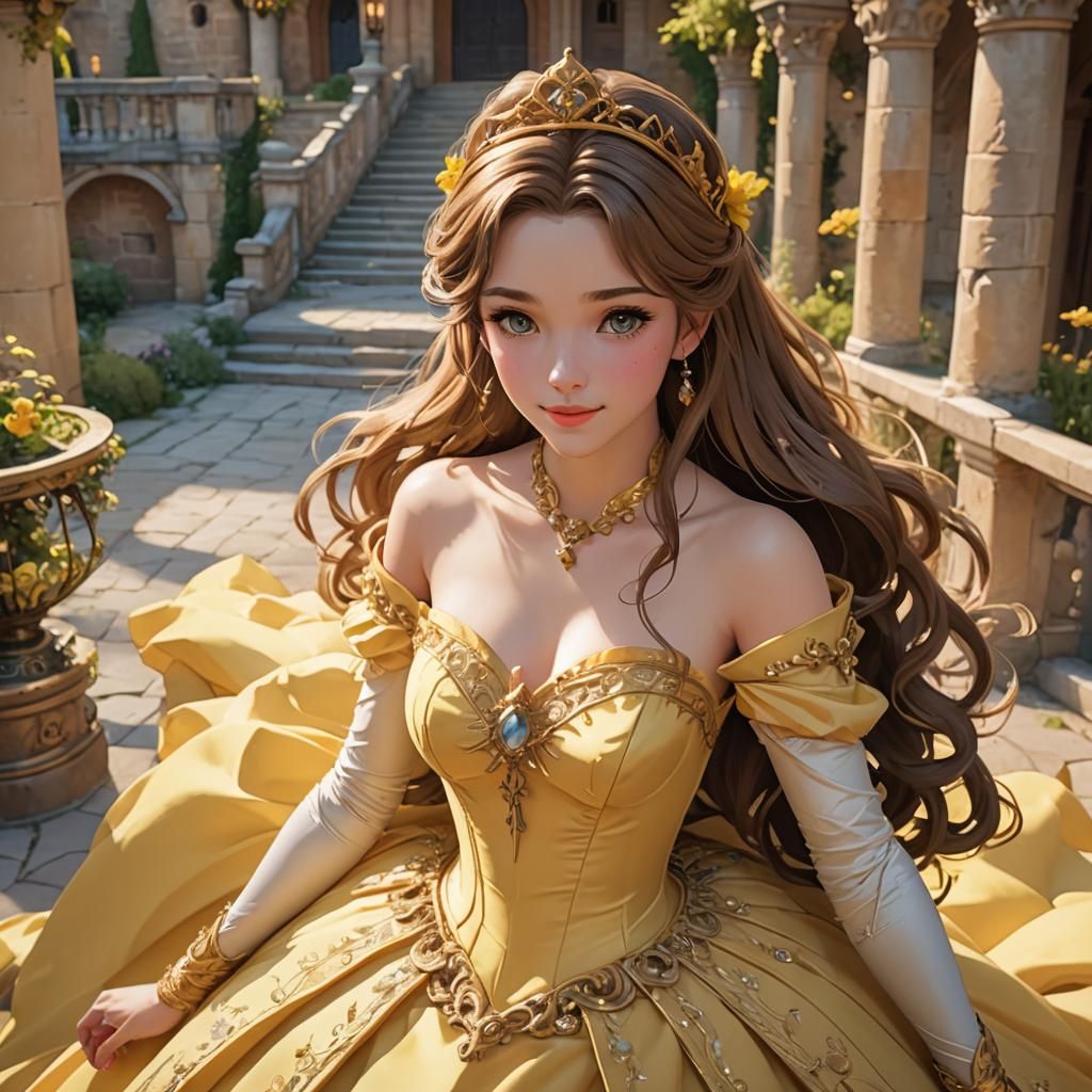 Belle and Beast in Enchanted Castle: 3D Anime Art
