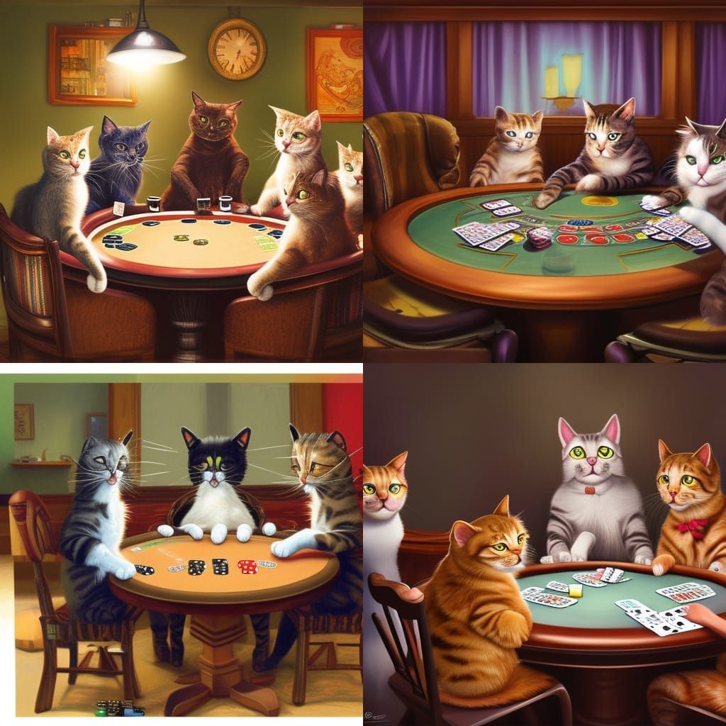 Hyperrealistic Cats Playing Poker Concept Art