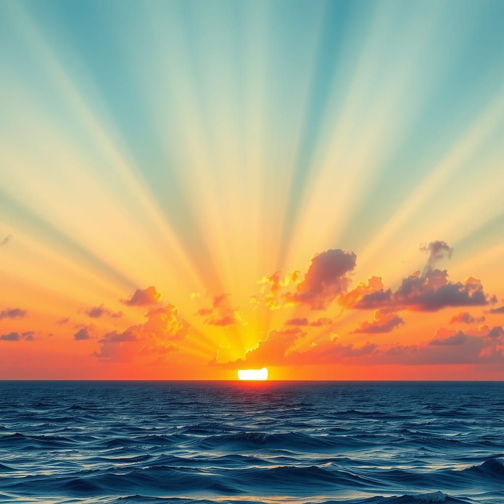 Vibrant Sunset Over Ocean: Gouache Landscape Masterpiece