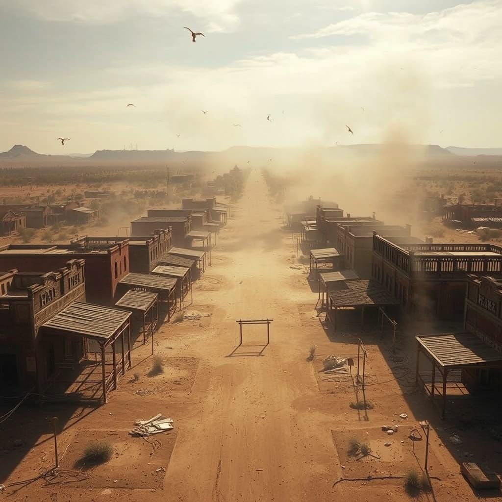Aerial View of Deserted Western Ghost Town