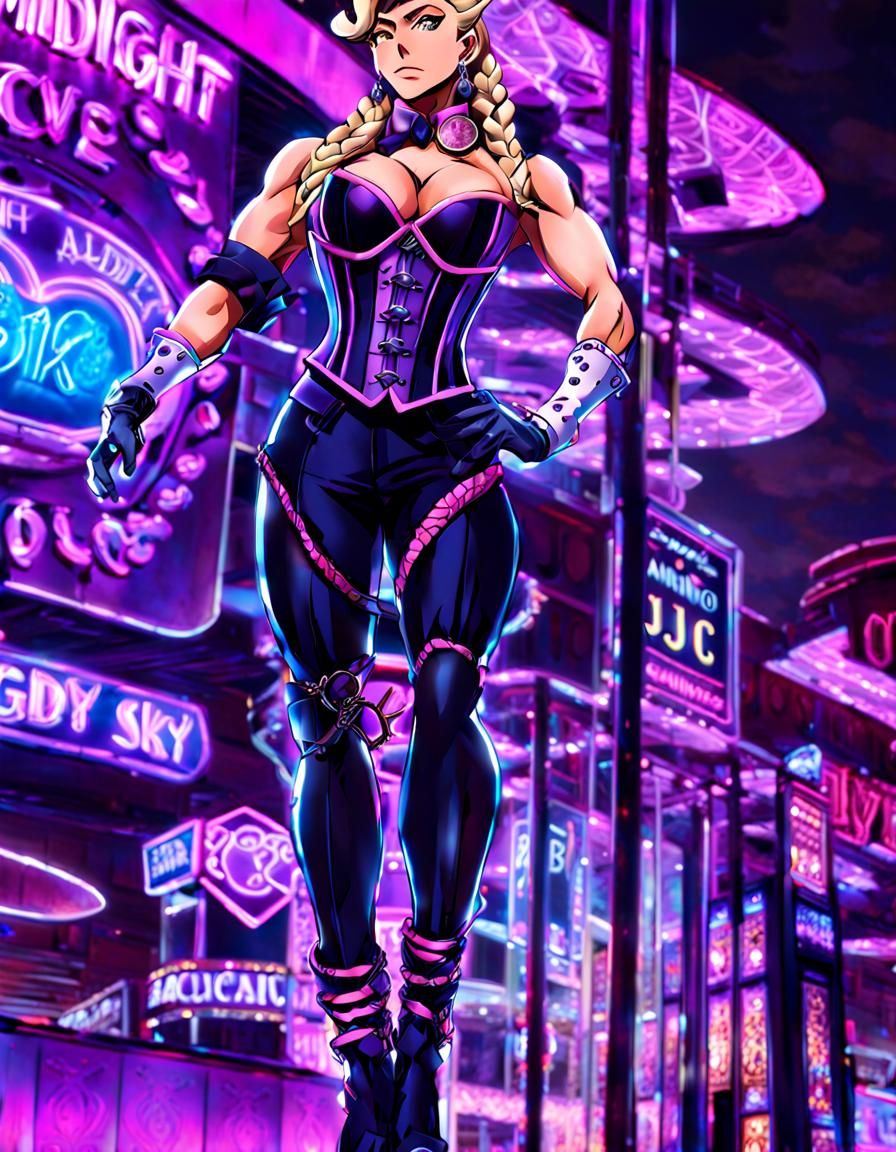 Yvonne Vazquez: Anime-Style Pink Corset Under Neon Sky