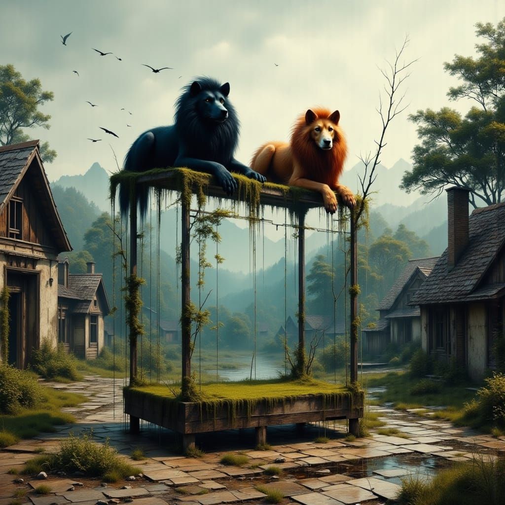 Panthers Atop Glass Cube in Glitchcore Style