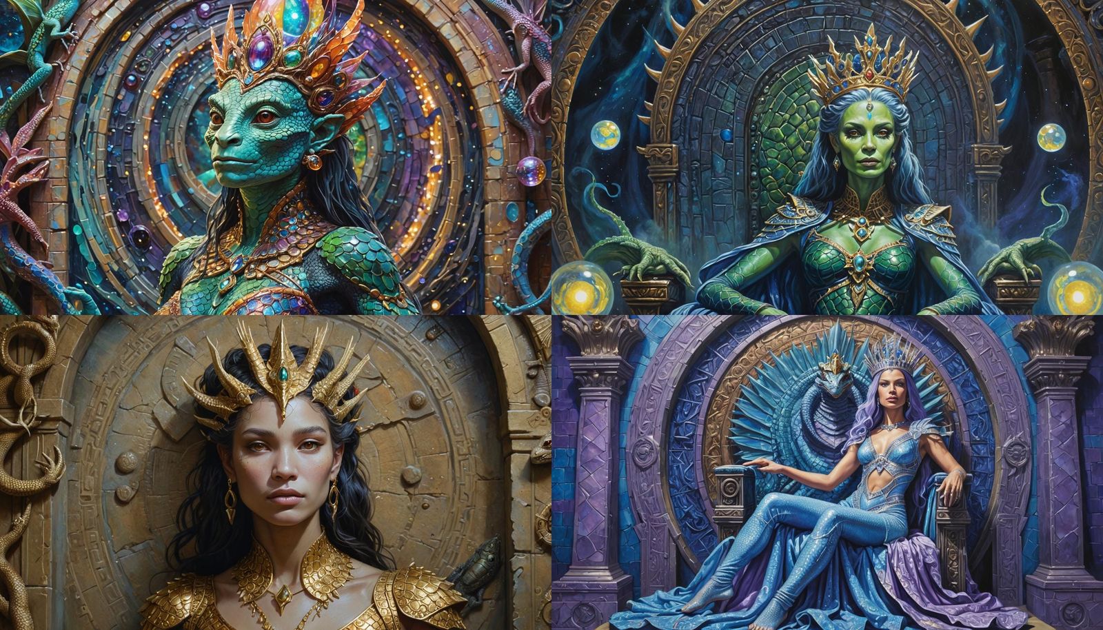 Lizard Queen Rules Parallel Realities: Acrylic Impasto Art