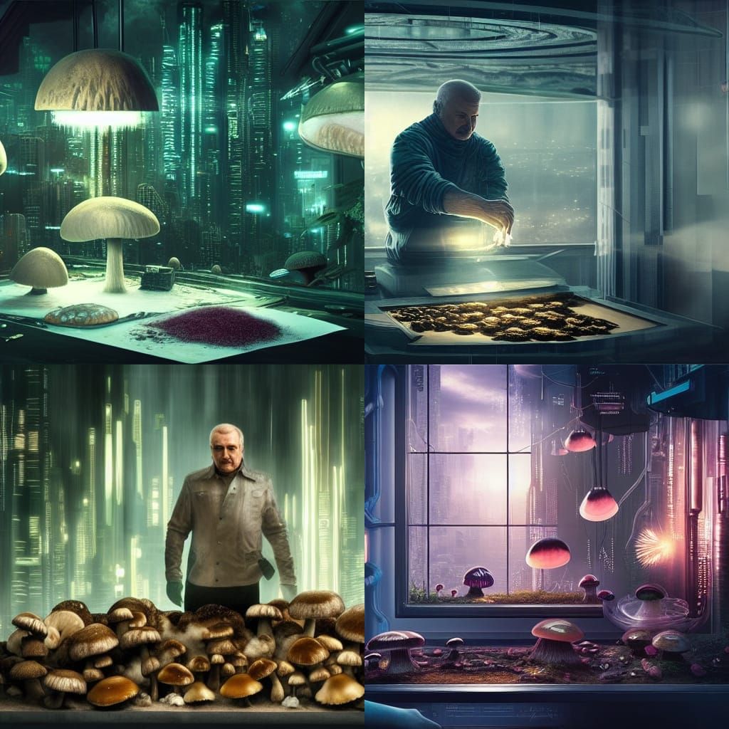 Cyberpunk Mushroom Cultivation in the Year 2200
