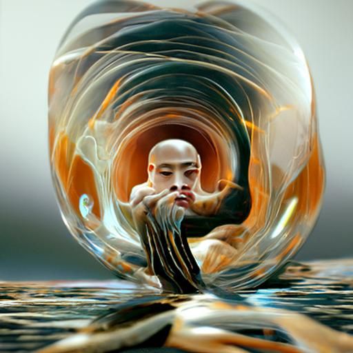 Meditating Monk Shattering Reality in Digital Art