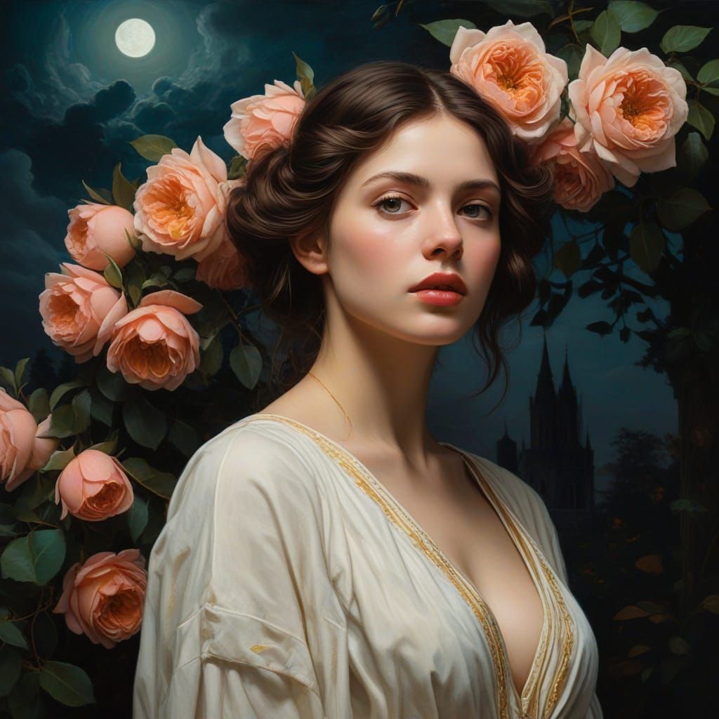 Enchanted Rose Garden Maiden in Baroque Style