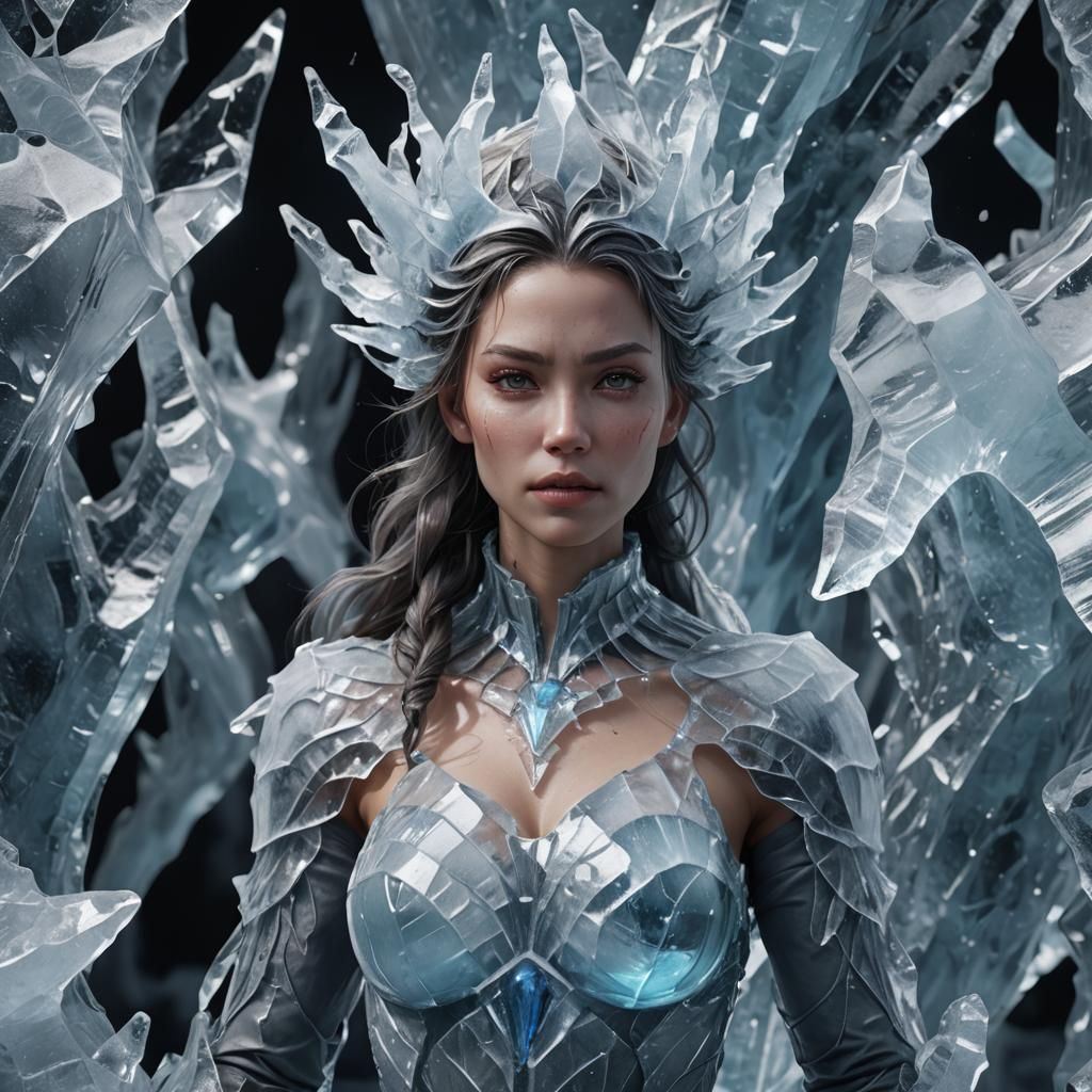 Ice Elemental Woman: Detailed Matte Painting