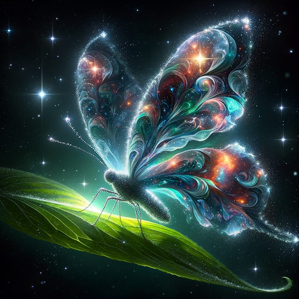 Celestial Butterfly Shimmers with Swirling Galaxies and Star...