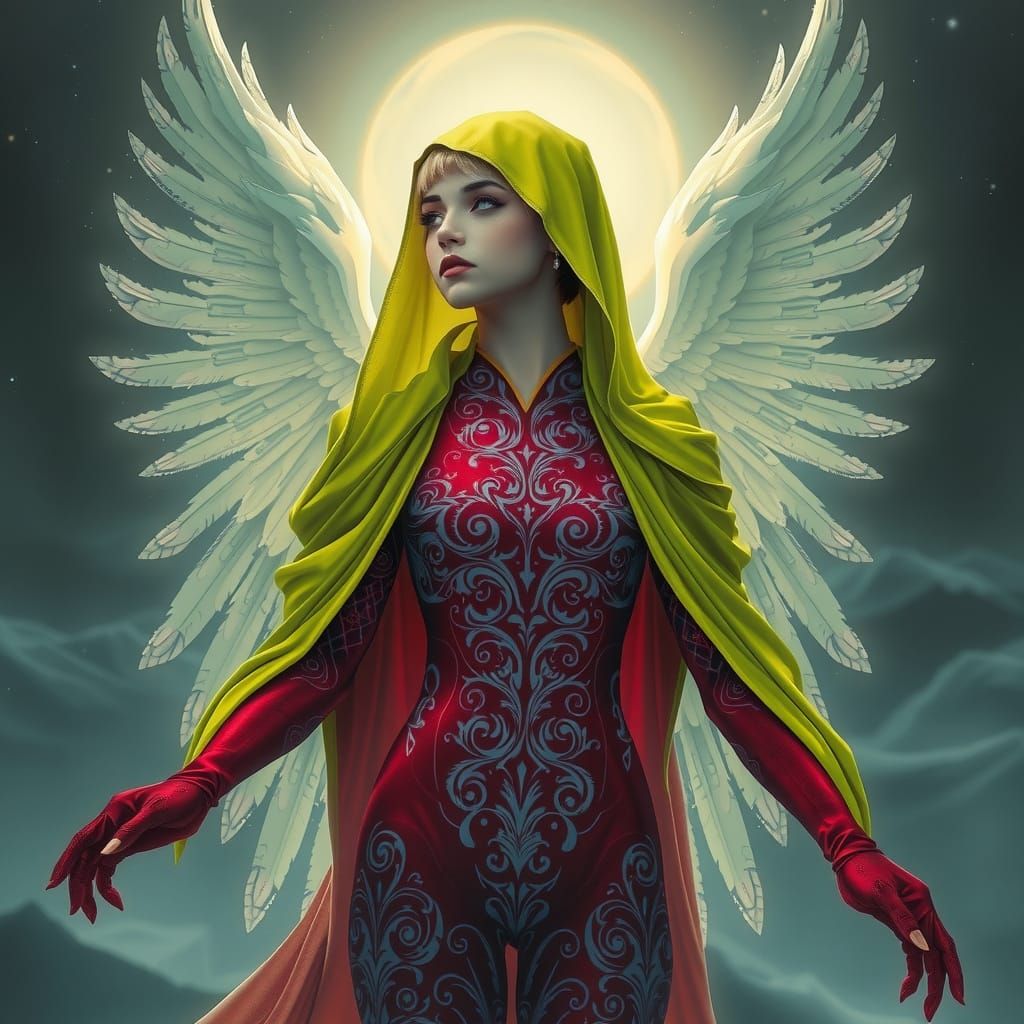 Majestic Cyberpunk Angel in Vibrant, Ethereal Light