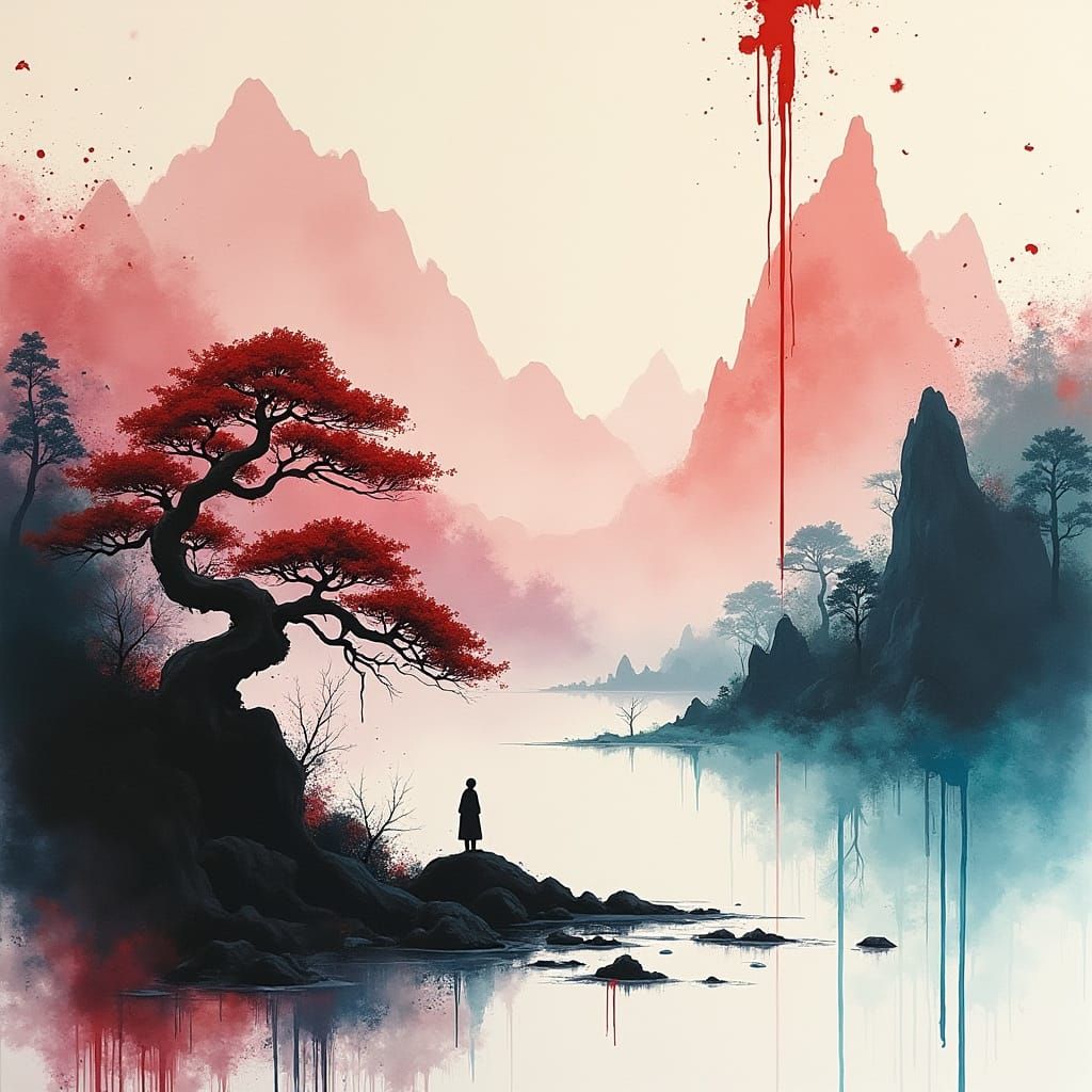 Asian-Inspired Dreamscapes in Vibrant Ink and Watercolor