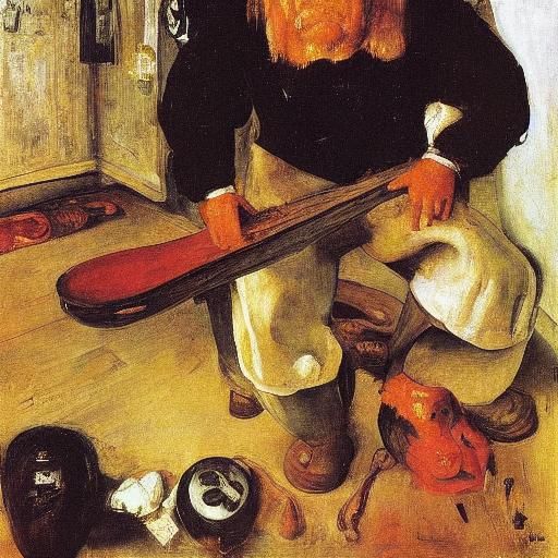 Humorous Clog Removal Scene in Holbein, Soutine, Ensor Style