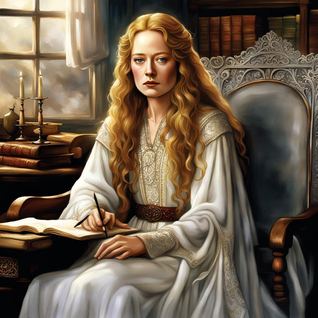 Woman with Golden Hair Writing in Journal