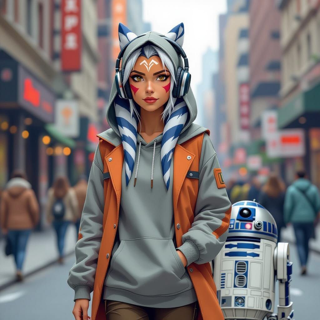 Ahsoka Tano in New York City in Stylized Art