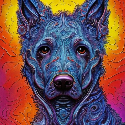 Hyperdetailed Fractal Dog in Surrealist Tones