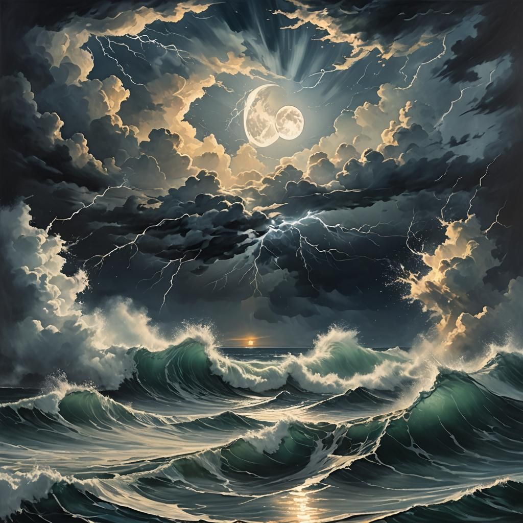Ocean's Untamed Power on a Stormy Night