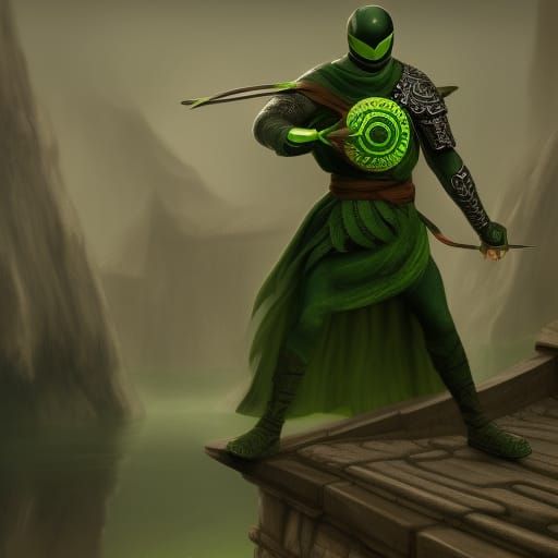Green Ninja Warrior Knight in Detailed Matte Painting