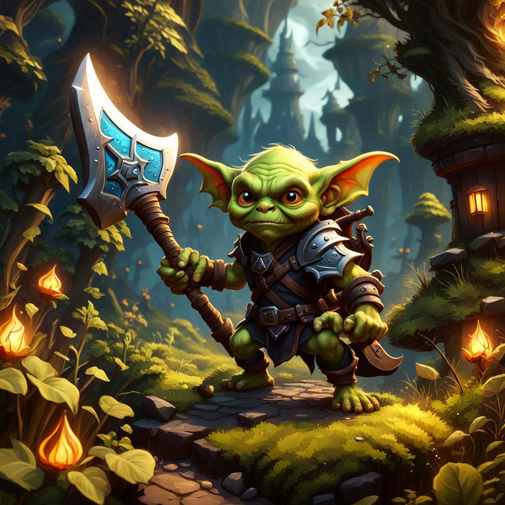Cute Goblin with Axe: Fantasy Art