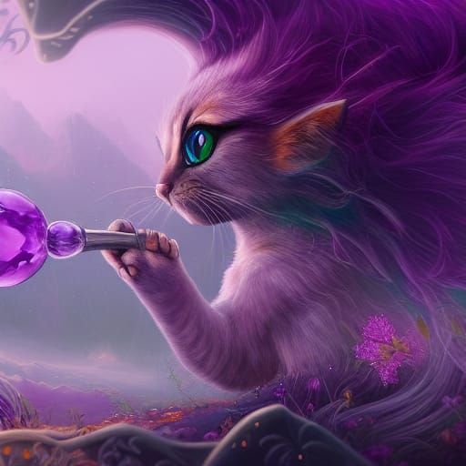 Mythical Amethyst Kitten in Detailed Matte Painting